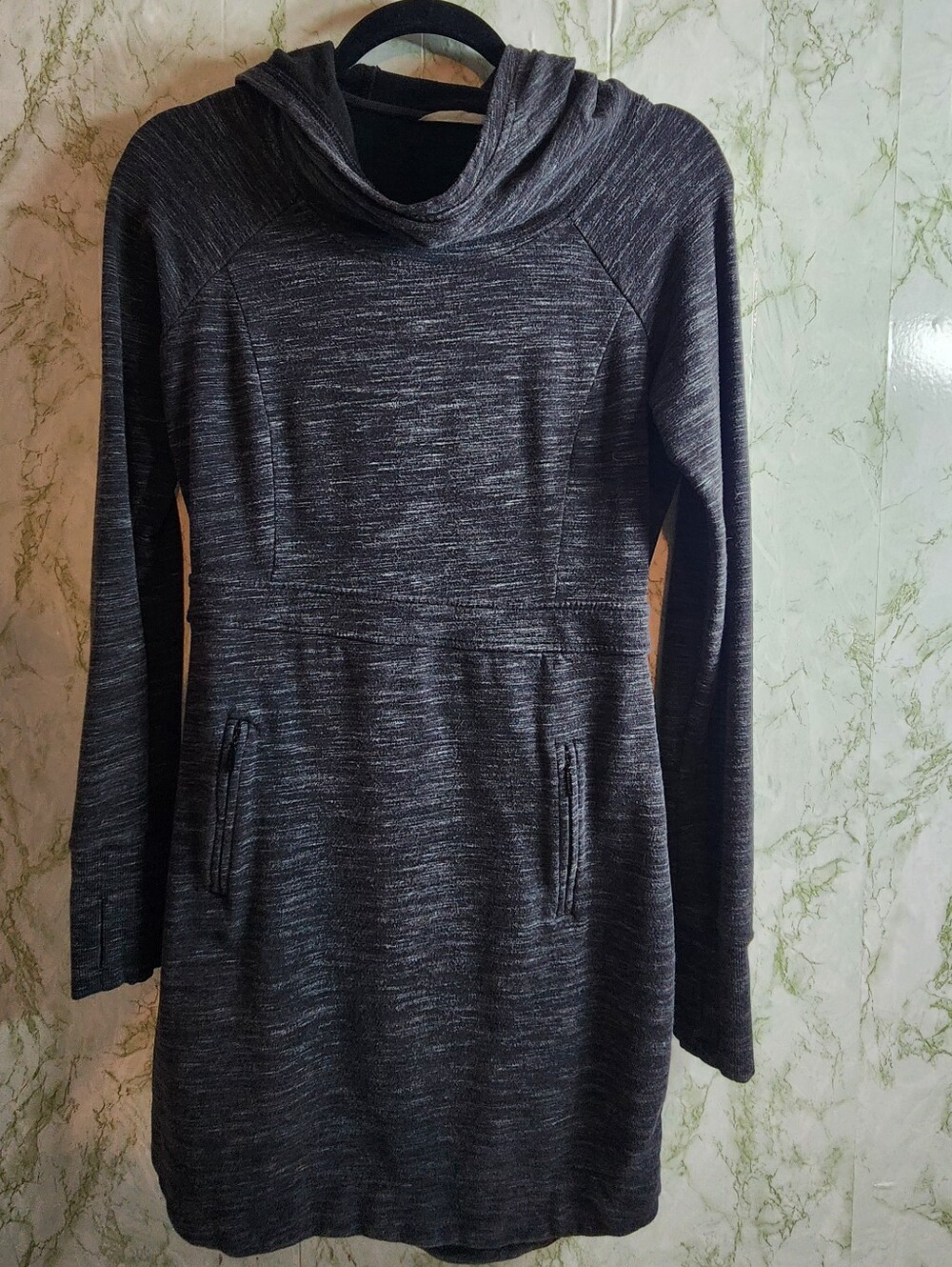 ATHLETA Gray Hooded Cowl Neck Dress